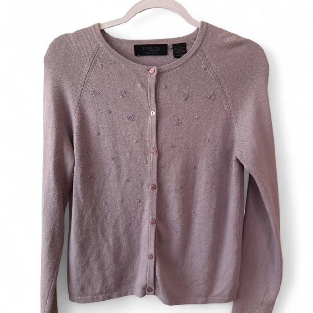Express Lavender Silk and Cashmere Cardigan with Embellishments